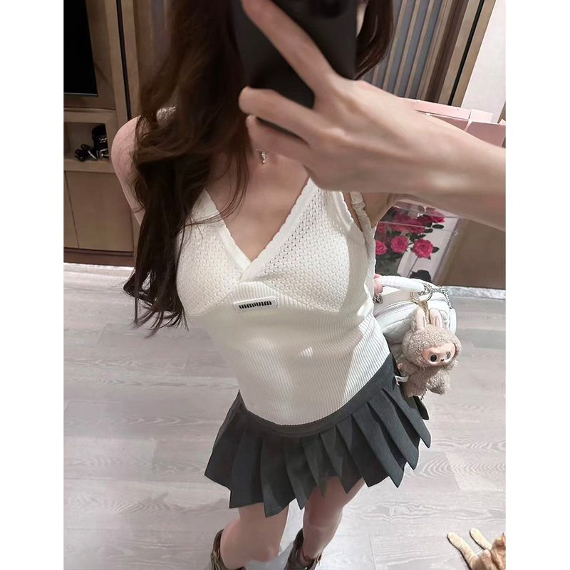 温柔纯欲少女轻奢风！白色系针织勾线背心内搭显瘦修身修身吊带