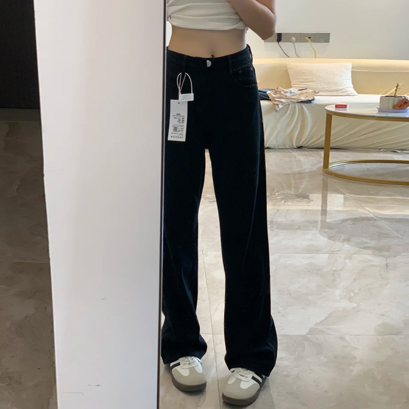 牛仔裤小个子大码胖mm巨显瘦裤子女款2025新款宽松窄版黑色直筒裤