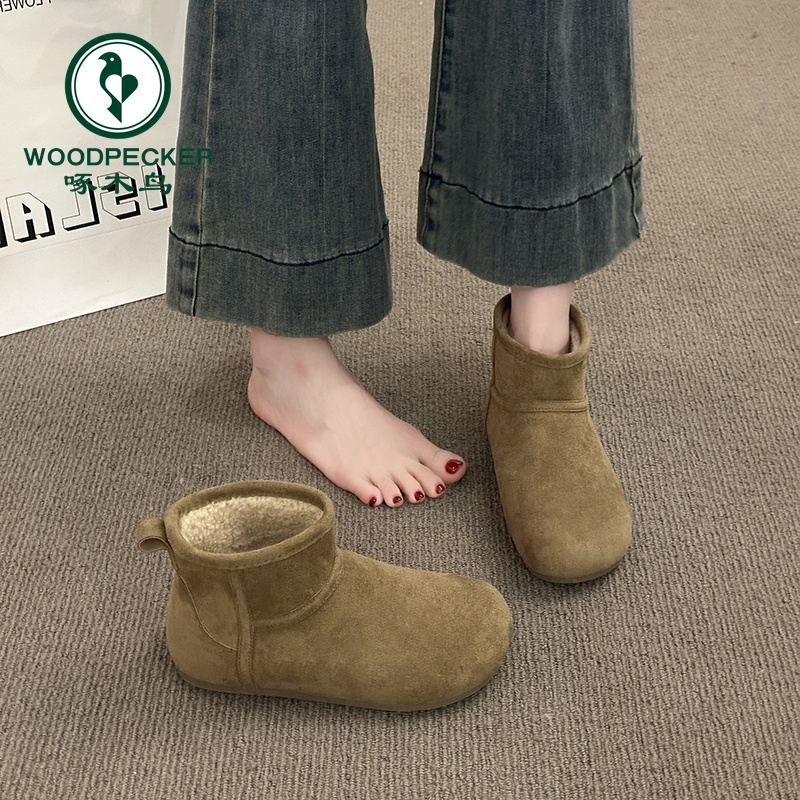 啄木鸟小土豆勃肯雪地靴女2025新款冬季加绒加厚棉鞋防滑平底短靴