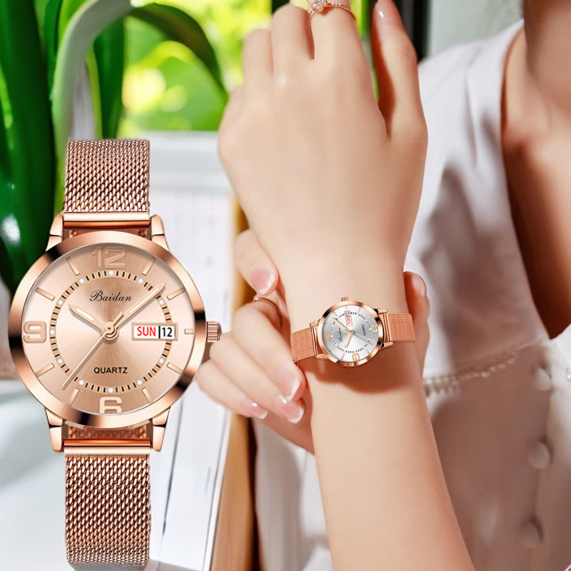 送老婆女士手表送礼物女款韩版休闲时尚潮流日历防水石英表腕表