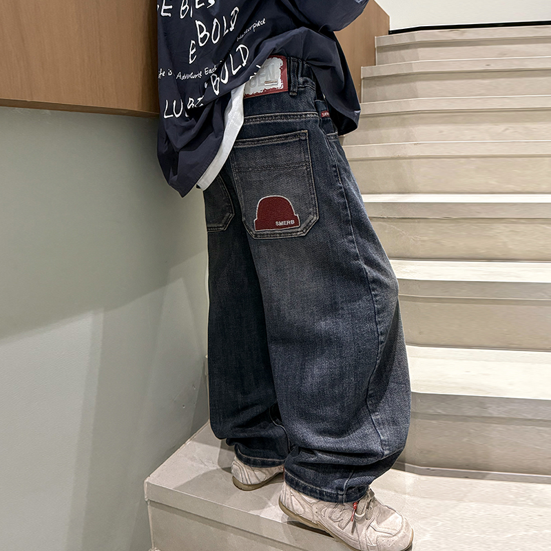 男童软牛仔裤春秋款中大童宽松直筒裤男孩帅气百搭港风老爹休闲裤