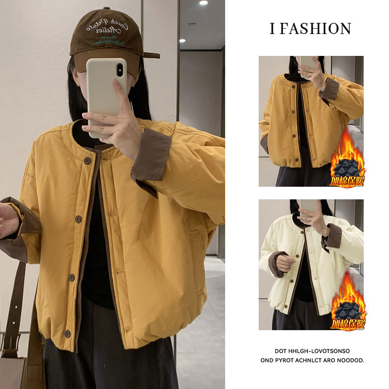 小个子时尚百搭圆领棉服女2025冬季新款加厚保暖宽松遮肉显瘦外套