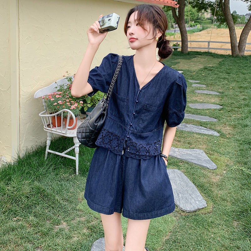 小香风牛仔套装裤女夏薄2025年新款流行高级松弛感冷淡风高腰短裤