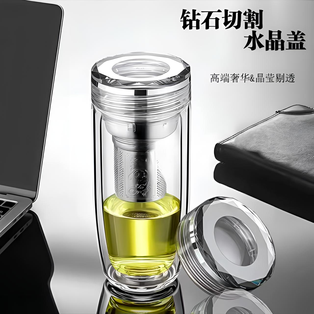 耐高温男士商务车载办公双层隔热茶水分离玻璃杯鹅蛋泡茶杯水杯男
