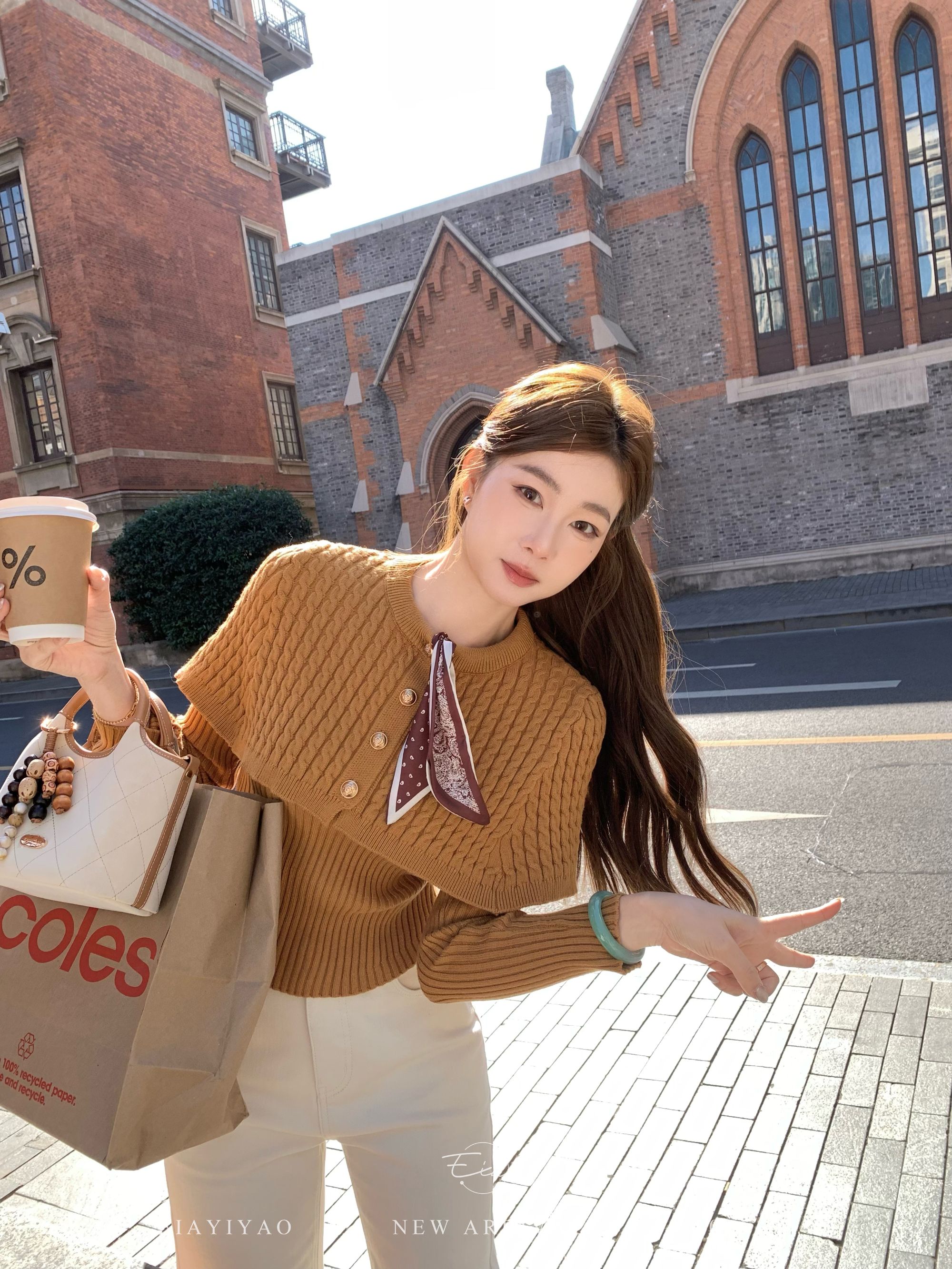 EIA一尧【栗色秋记】气质高智感老钱风斗篷上衣两件套显瘦冬简约ins