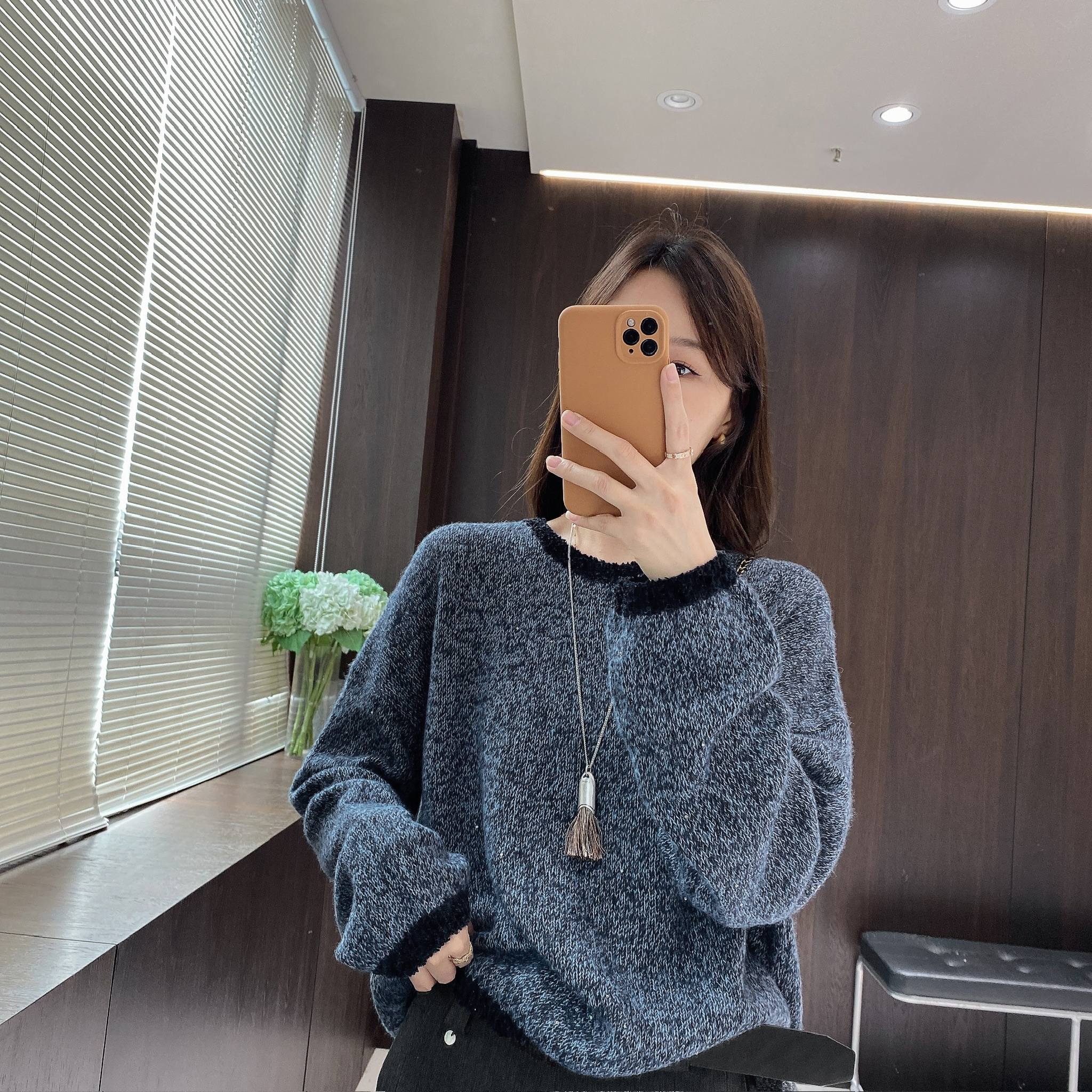 IMFLY金小金自制女装 莱赛尔羊毛衫DYW9795韩版亮片宽松套头上衣