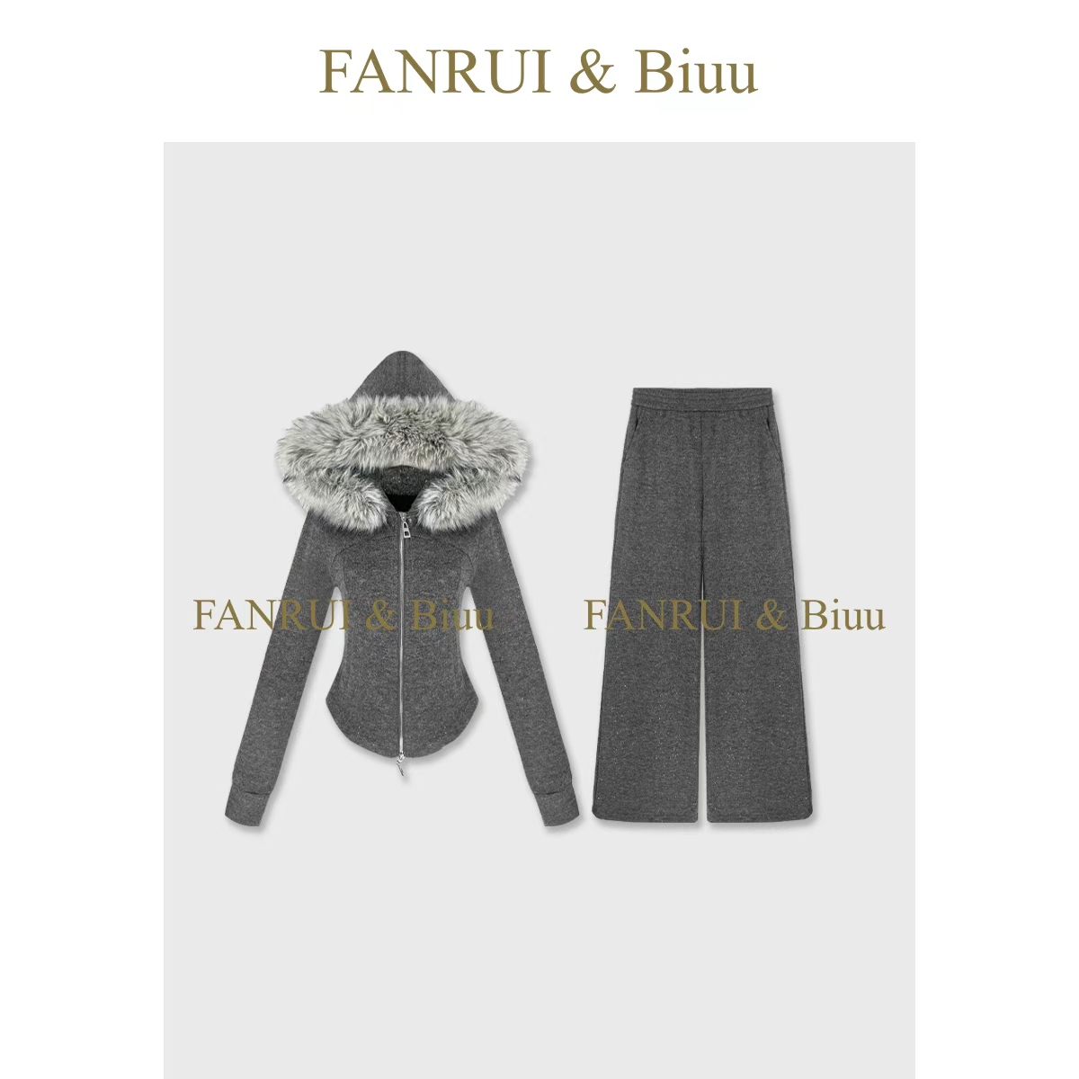 FANRUI/泛芮 「触控流韵」两件套羊毛细闪毛毛领高级感套装B19591