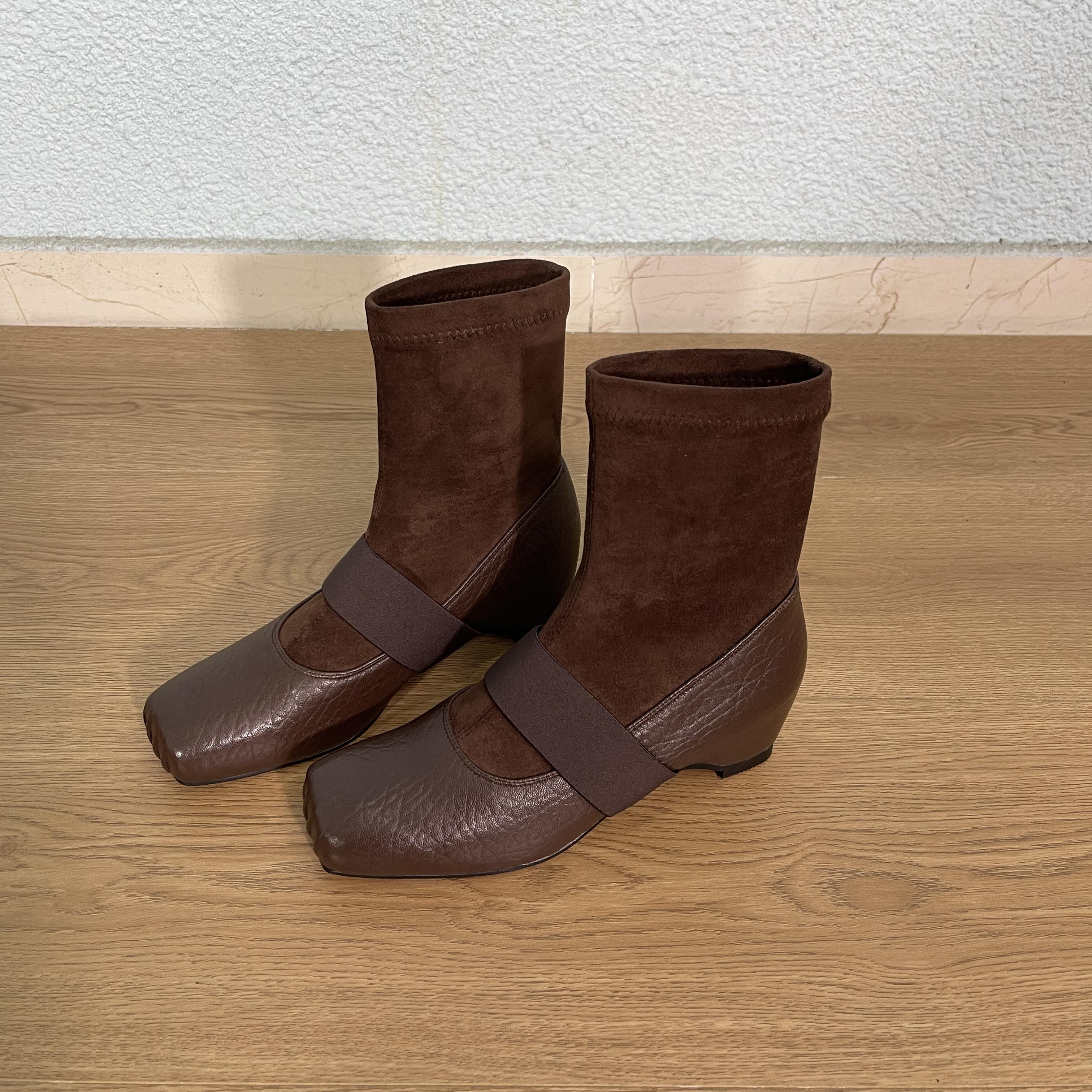 4cm  短筒靴女头层羊皮大象纹短靴瘦瘦靴弹力靴百搭短筒靴女