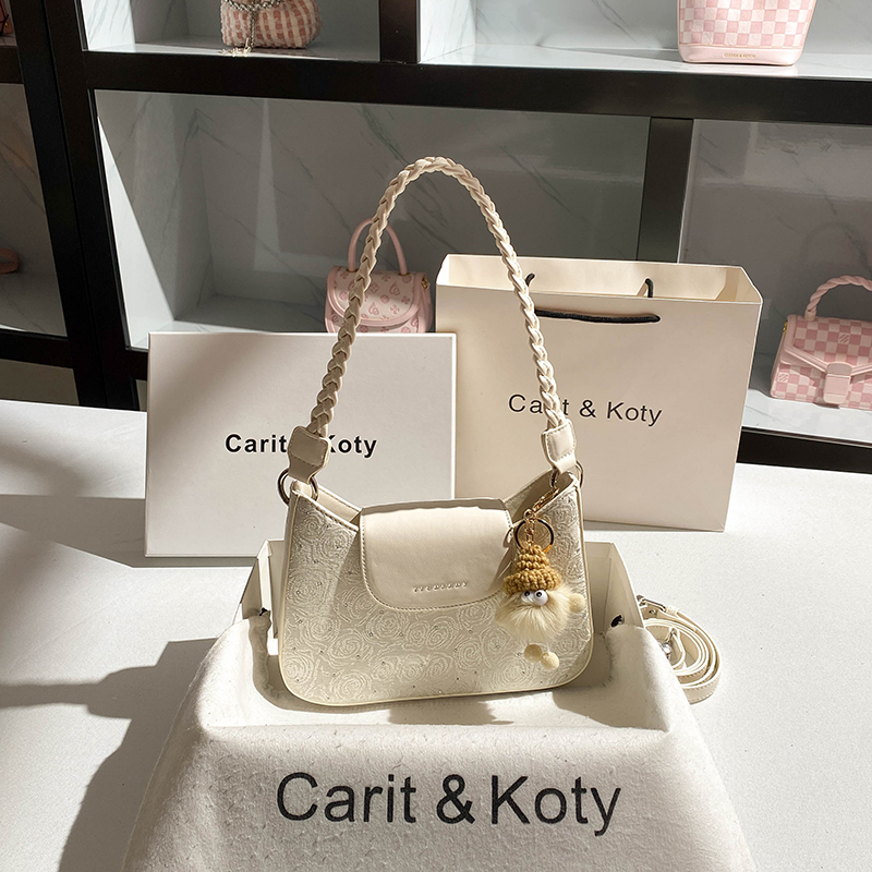 CARIT KOTY小香风刺绣腋下包包女2025新款潮通勤高级感单肩包斜挎