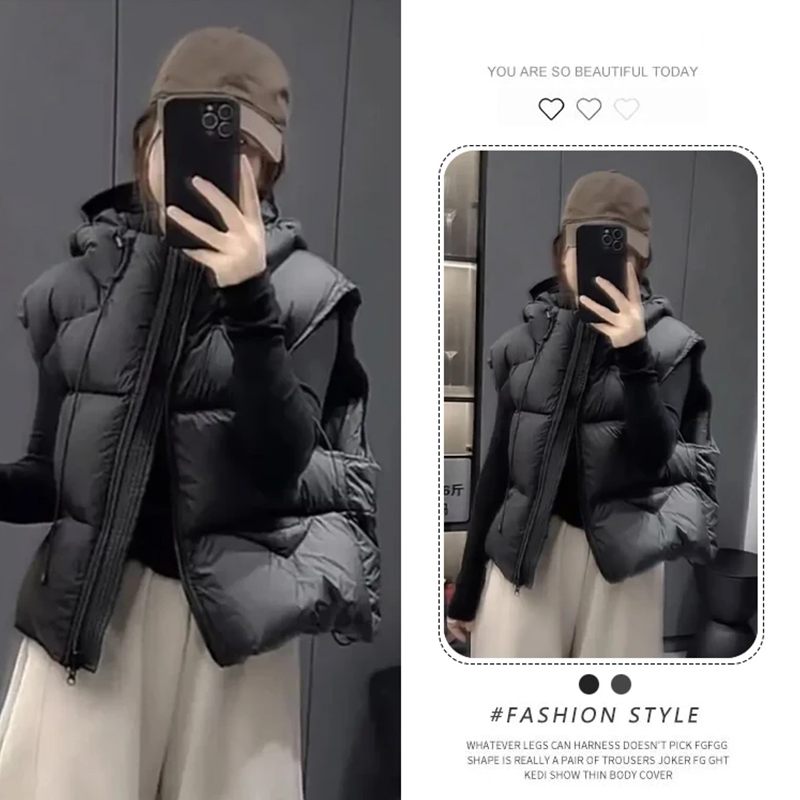 今年流行的休闲棉服马甲女短款连帽背心宽松高级感小个子坎肩马夹