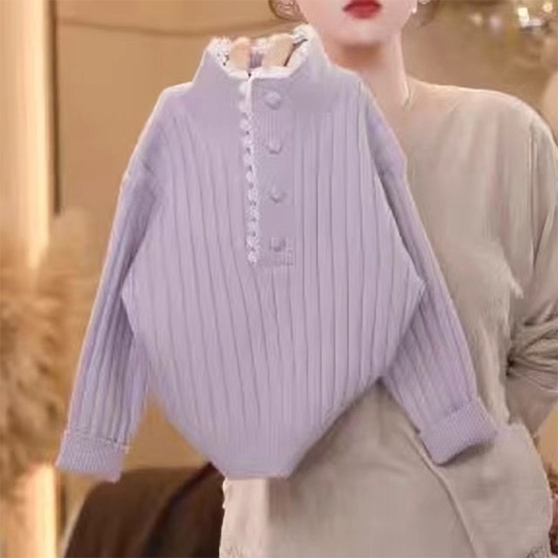 女童花边毛衣秋冬2025新款洋气儿童针织上衣女孩冬季半高领打底衫