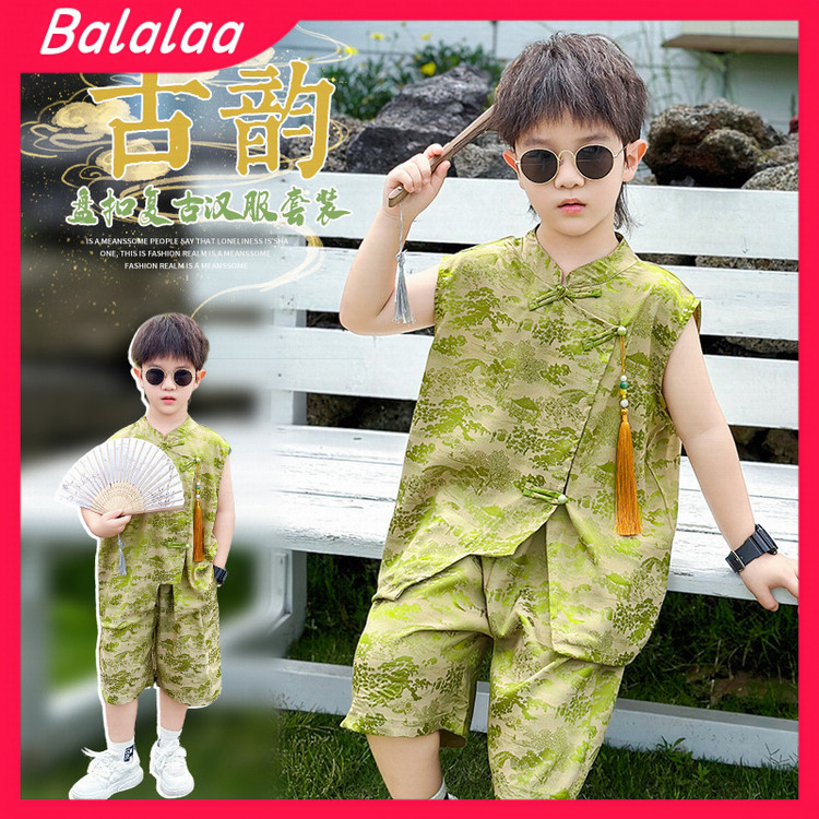 Balalaa男童夏装儿童夏季新中式古装男孩中国风国潮短袖汉服套装