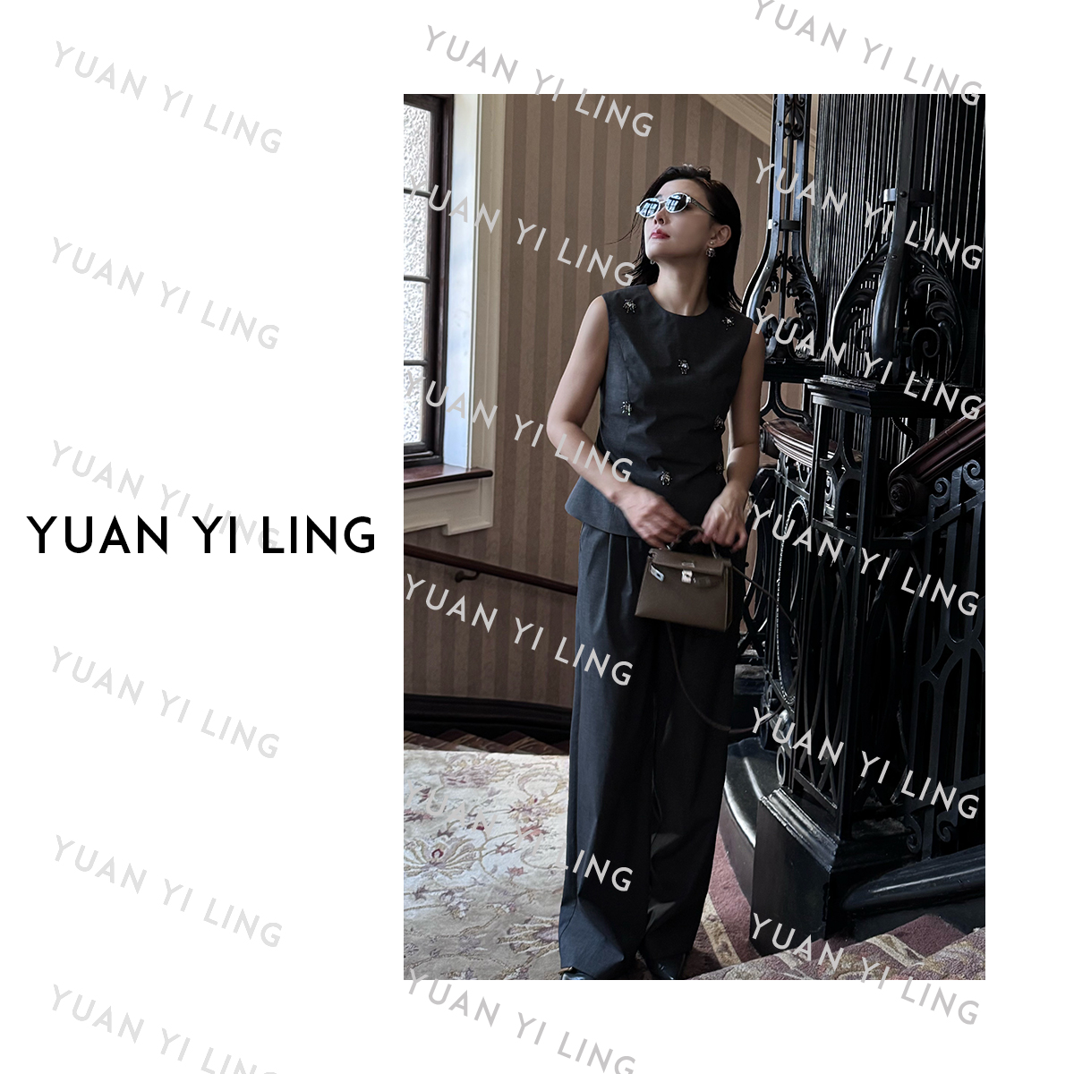 袁艺灵【尼斯周末】25秋冬超细高织澳毛高腰直筒轻奢法式套装9168