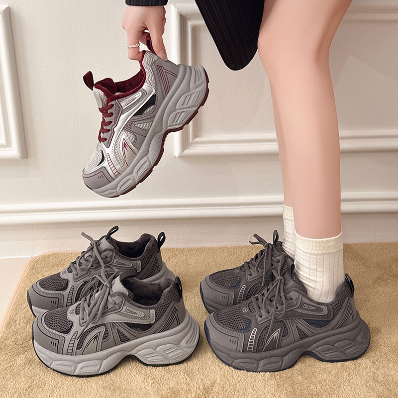 【单里/加棉】显脚小老爹鞋女2025秋冬新款百搭轻便厚底增高休闲运