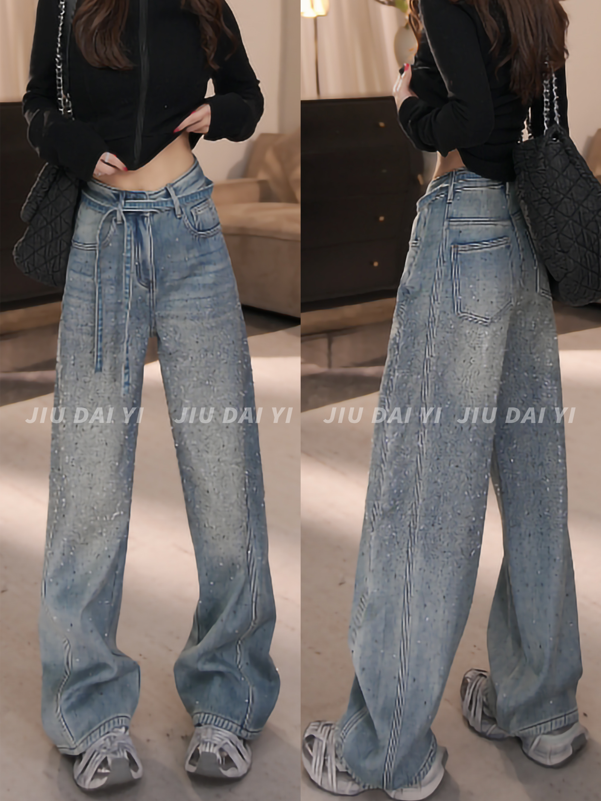 玖黛衣【耀眼星河】冬季加绒烫钻慵懒风牛仔裤NZP47239Y NZP47240Y