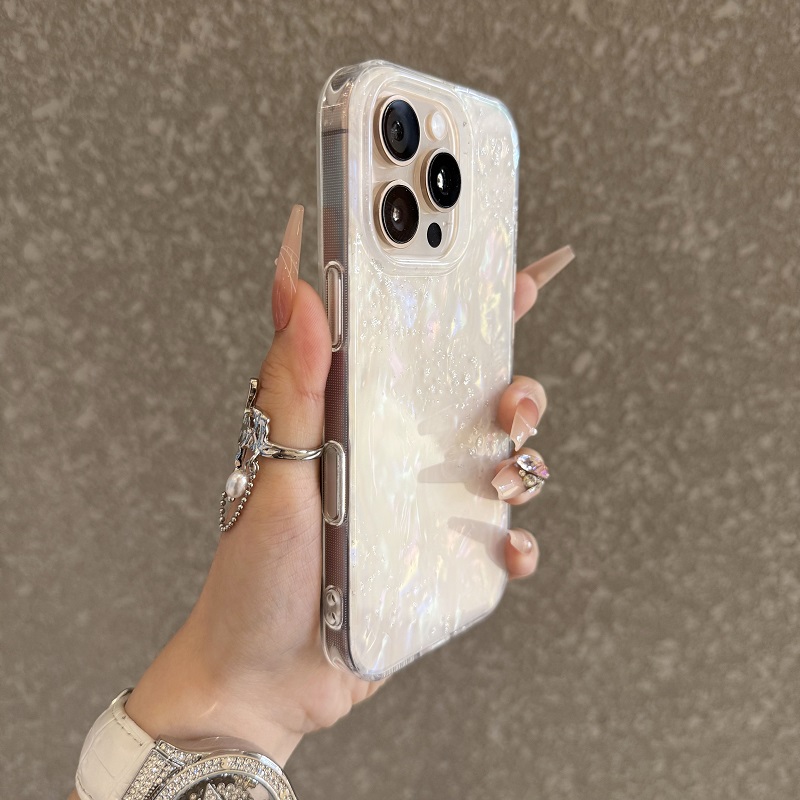 适用于苹果16promax手机壳新款镭射贝壳纹iPhone15全包透明14防摔