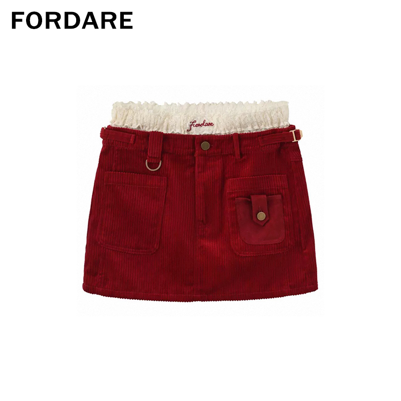 FORDARE福蝶 计师品牌女装 25秋 灯芯绒红色半身裙 ganjue买手店