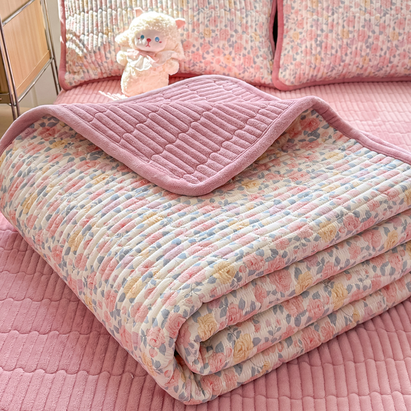 一面绒一面双层纱加厚牛奶绒双层纱床盖2025新款亲肤四季通用床单