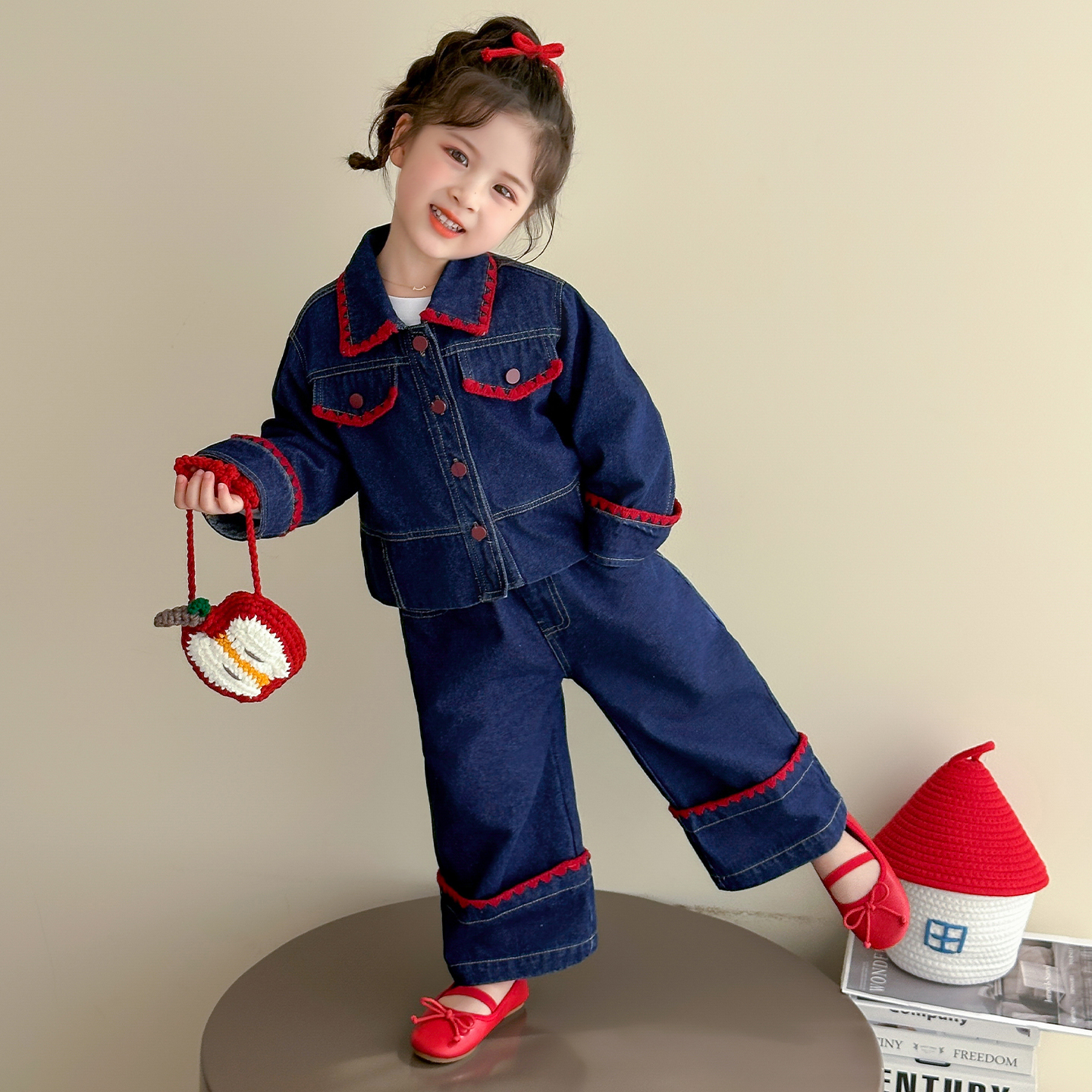 1-9岁3女童秋装蝴蝶结牛仔套装洋气儿童潮款女宝宝秋季时尚两件套