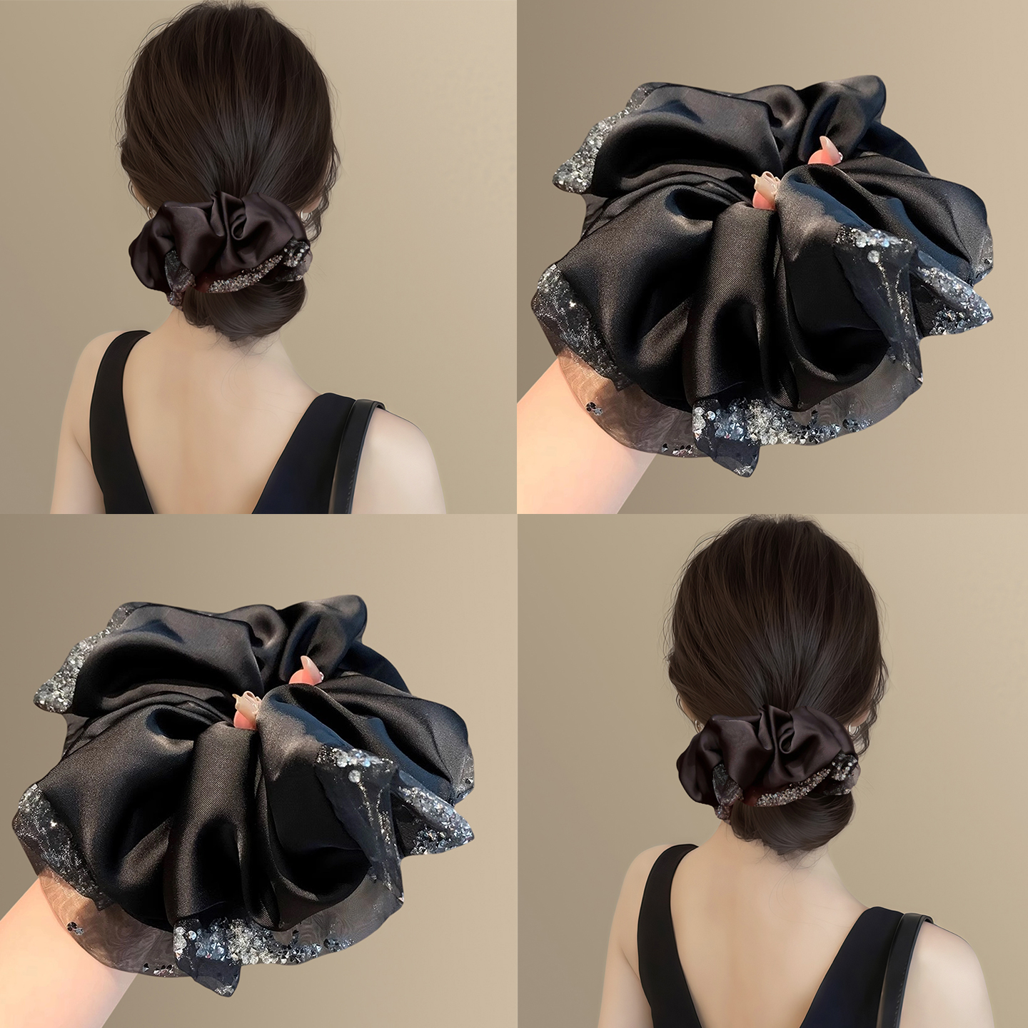 韩系钻纱边缎面大肠发圈2025新款高级感缎面发圈女洋气头花头饰