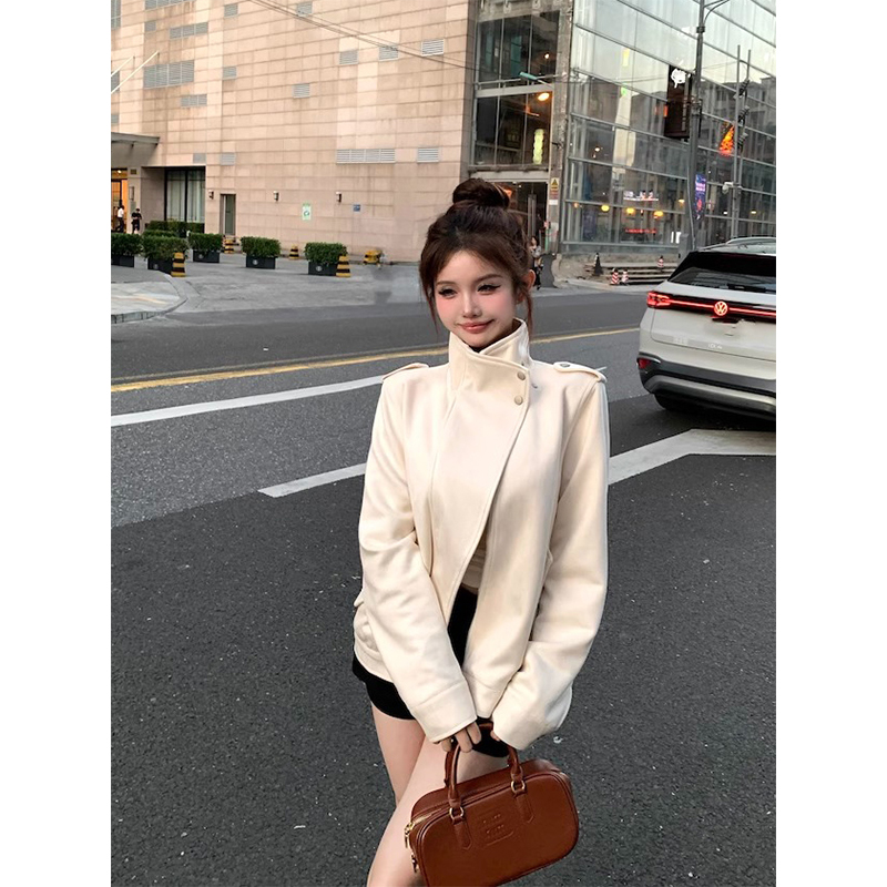 韩系复古立领麂皮绒外套女春秋季新款宽松气质高级感开衫夹克上衣