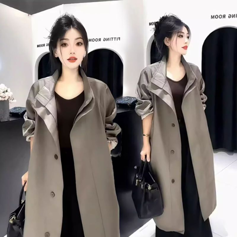 御姐风气质通勤中长款风衣外套女春秋新款高级感纯色简约百搭大衣