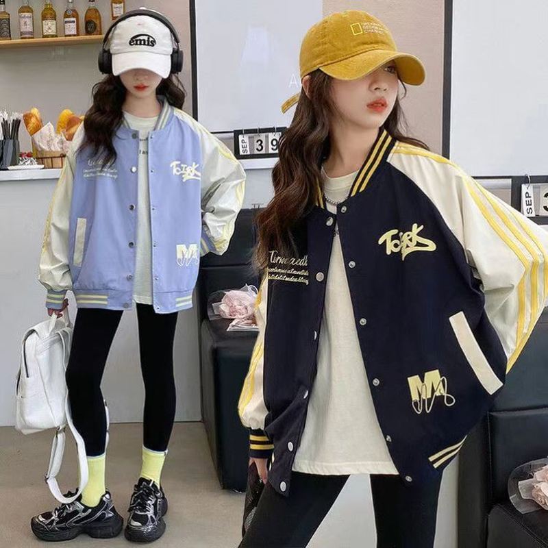 外套夹克棒球服宽松学生韩版儿童女童网红洋气休闲百搭中大童春装