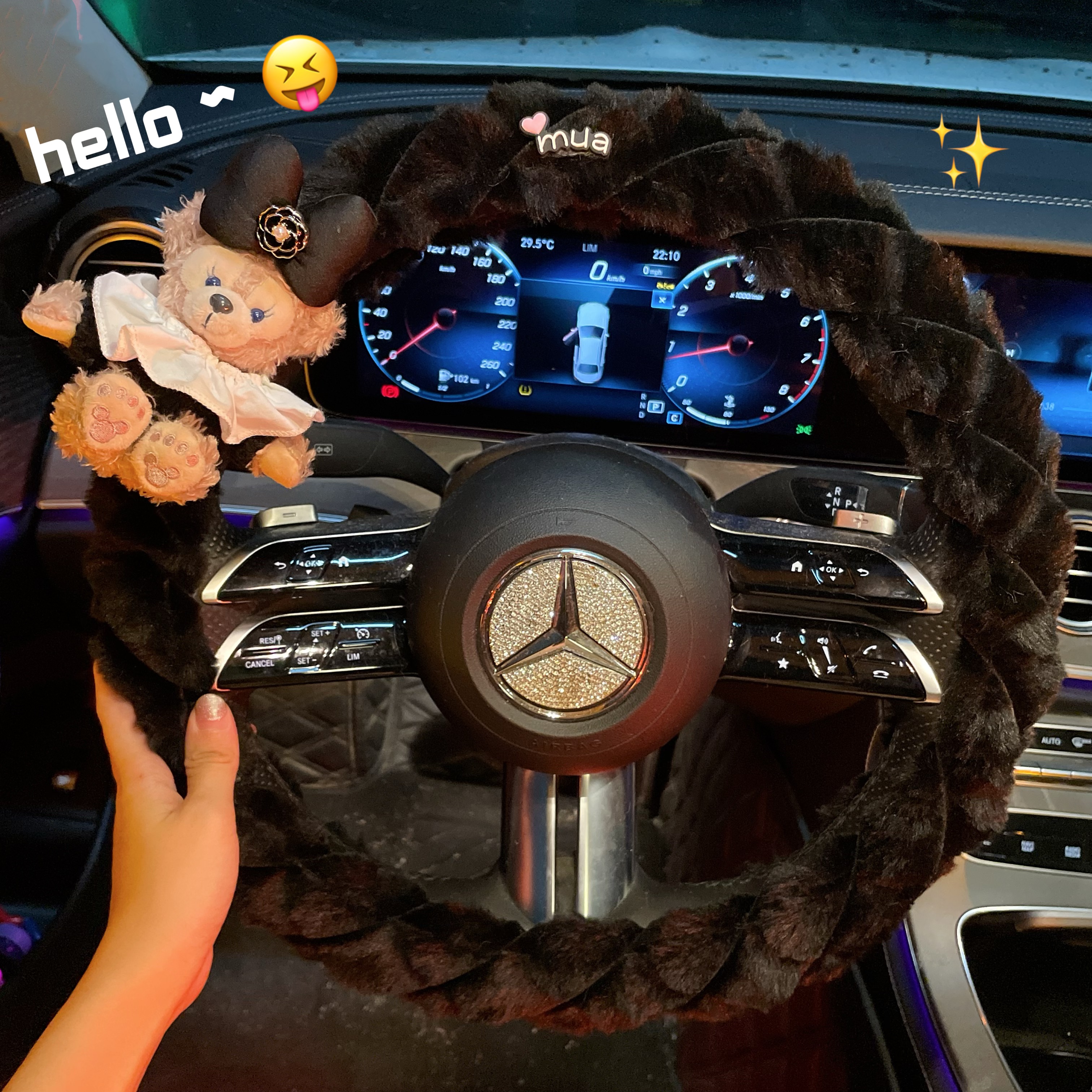 可爱冬季毛绒汽车方向盘套雪莉玫装饰保暖车把套男女款通用小香风