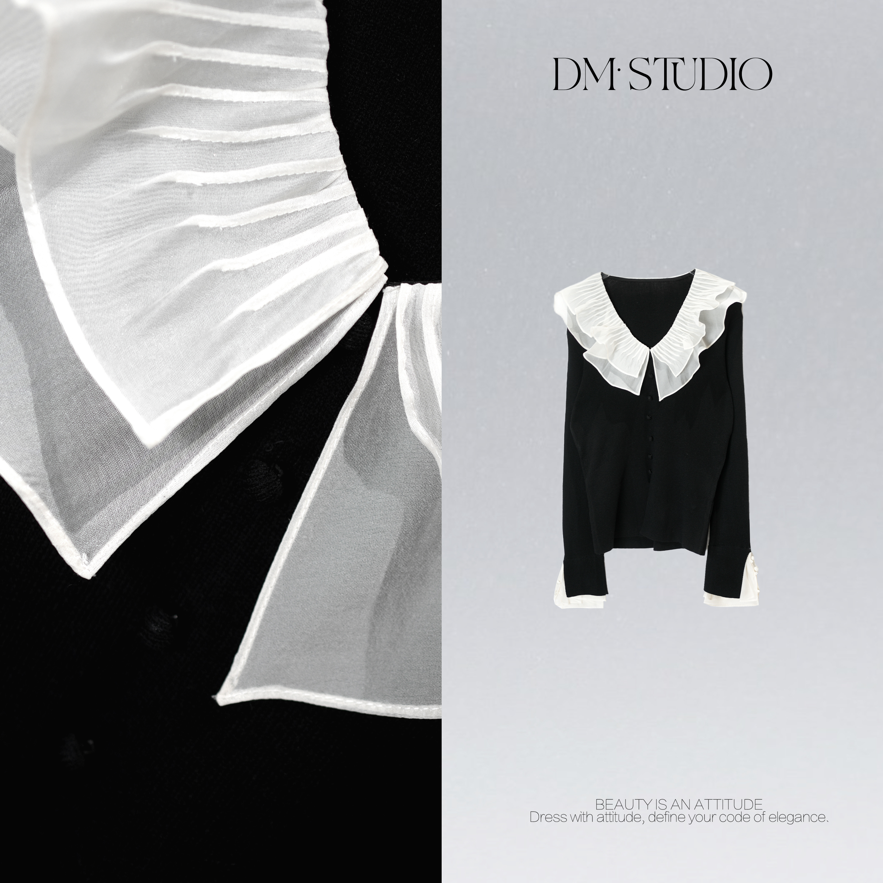 DEDM•STUDIO/气质法式精致感木耳领长袖排扣打底上衣2510CS/91281