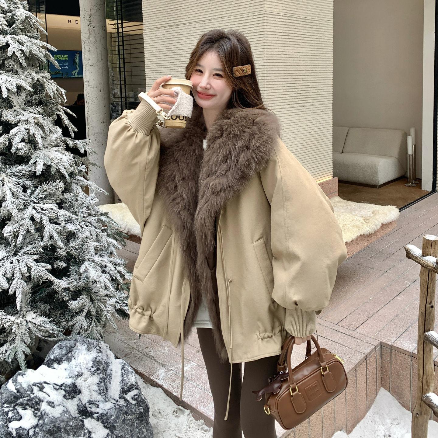 卡其色慵懒风宽松保暖派克羽绒服女2025冬季新款90白鸭绒爆款外套