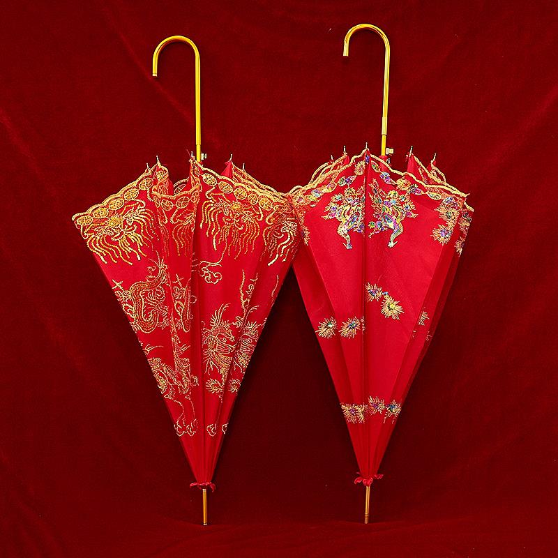 结婚红伞新娘伞红色出嫁雨伞中式婚礼迎亲用的婚伞婚庆陪嫁专用
