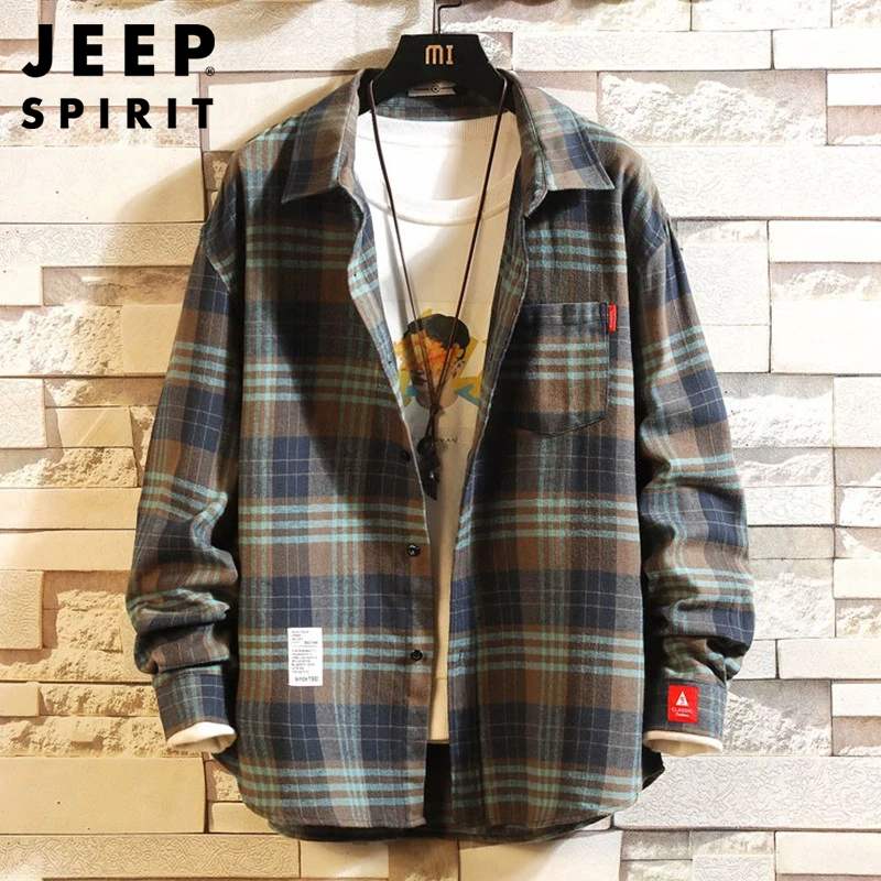 JEEPSPIRIT格子衬衫男款秋季2025新款高级感爆款休闲长袖衬衣外套