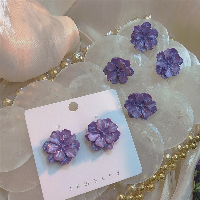 紫色栀子花朵耳钉可爱小清新韩国气质复古港风法式耳环少女心耳夹