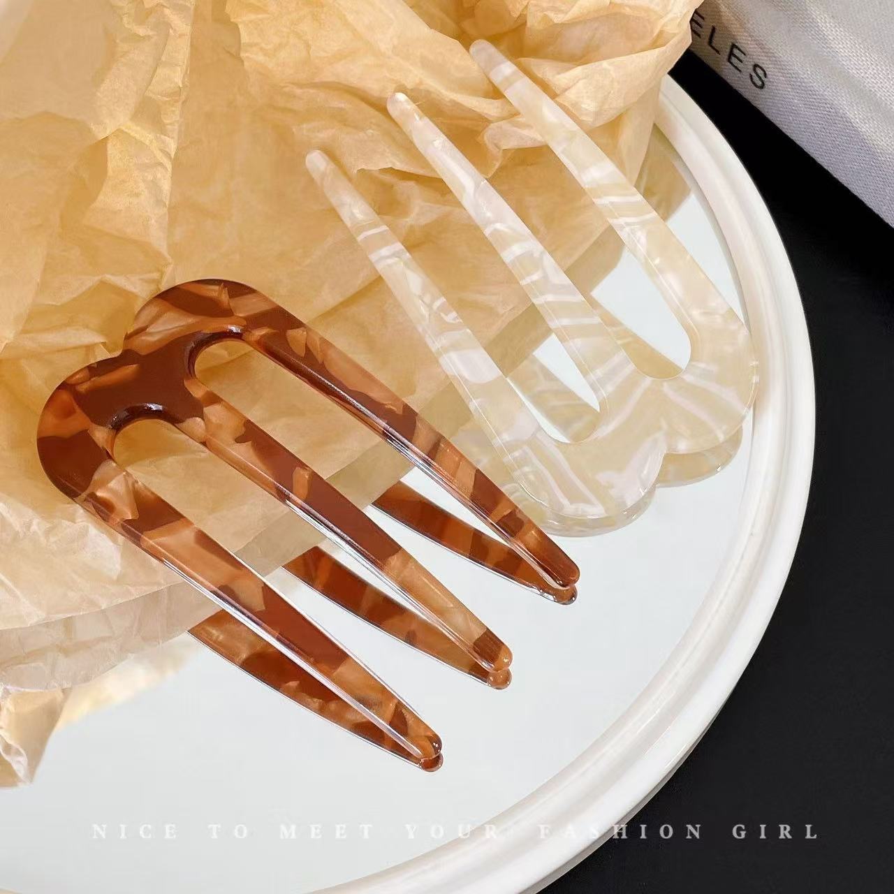 诗泊雅 醋酸2025新款优雅盘发三齿发簪