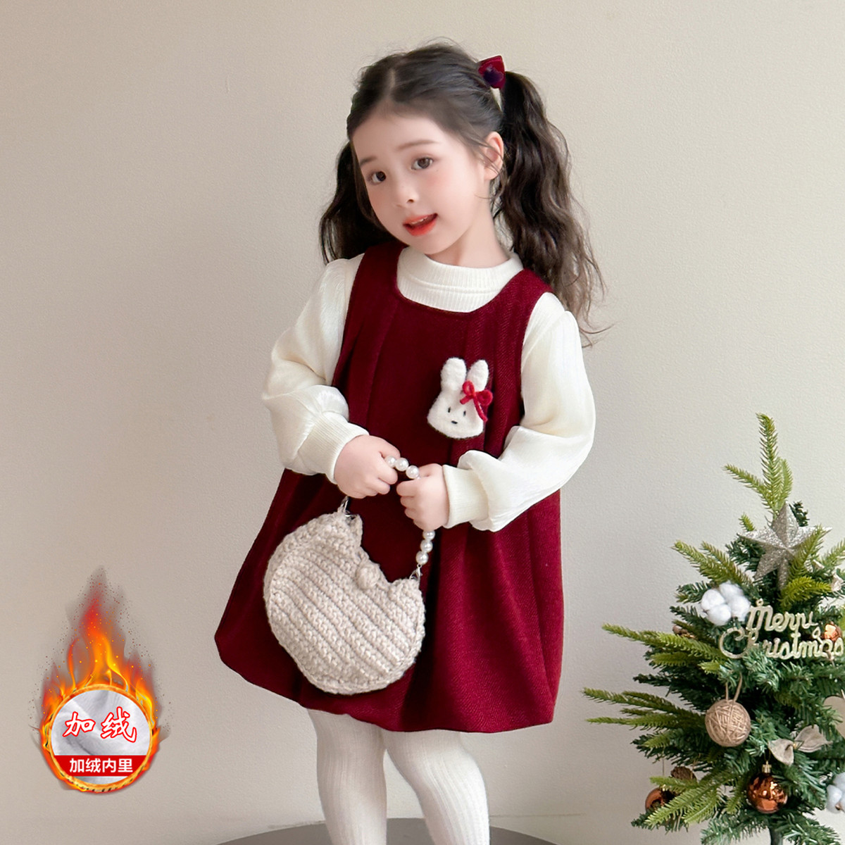 女童洋气秋冬季小香风加绒背带连衣裙套装女宝宝2025新款加厚裙子