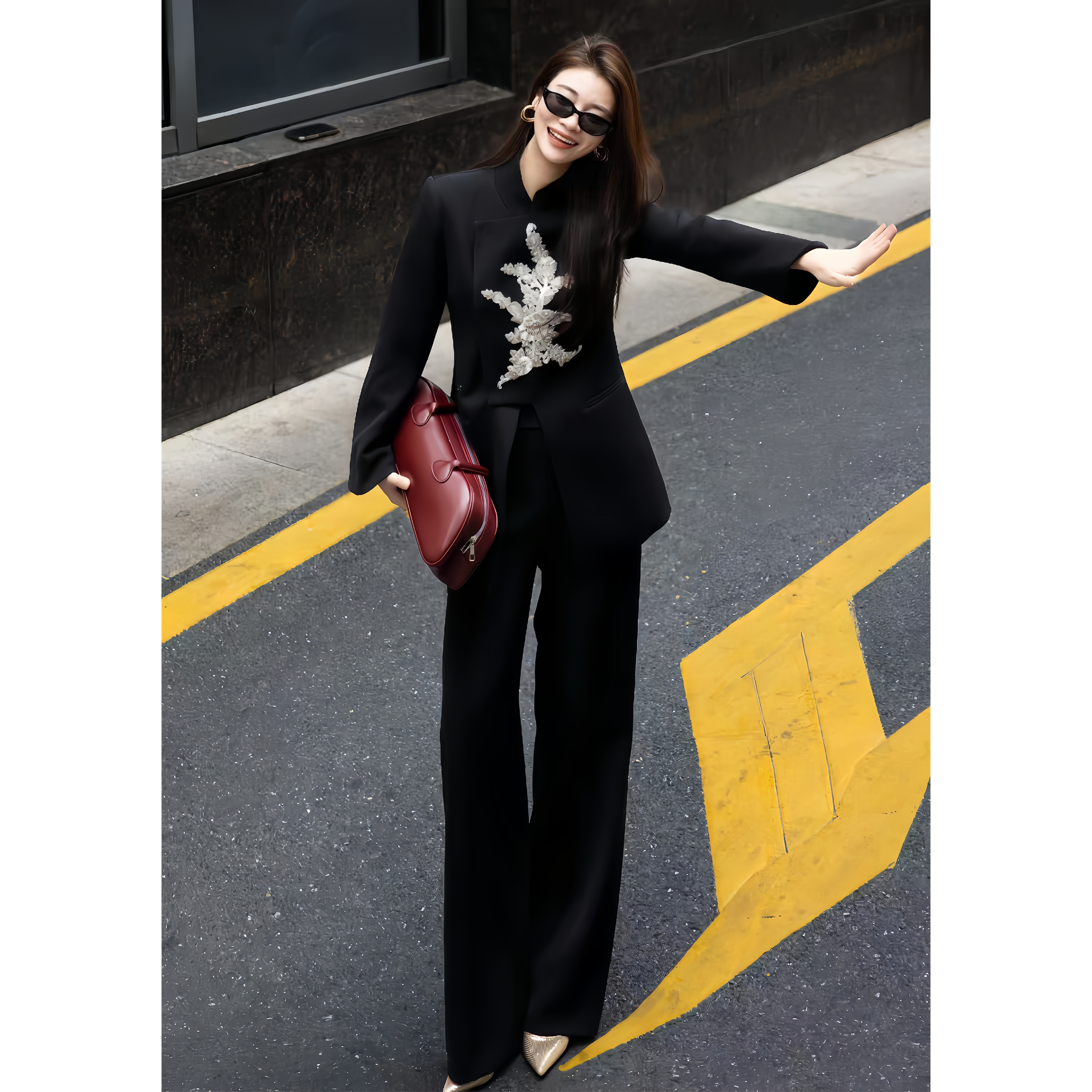 ZEROYK高端定制职业装设计感重工刺绣立领改良中式西服长裤两件套