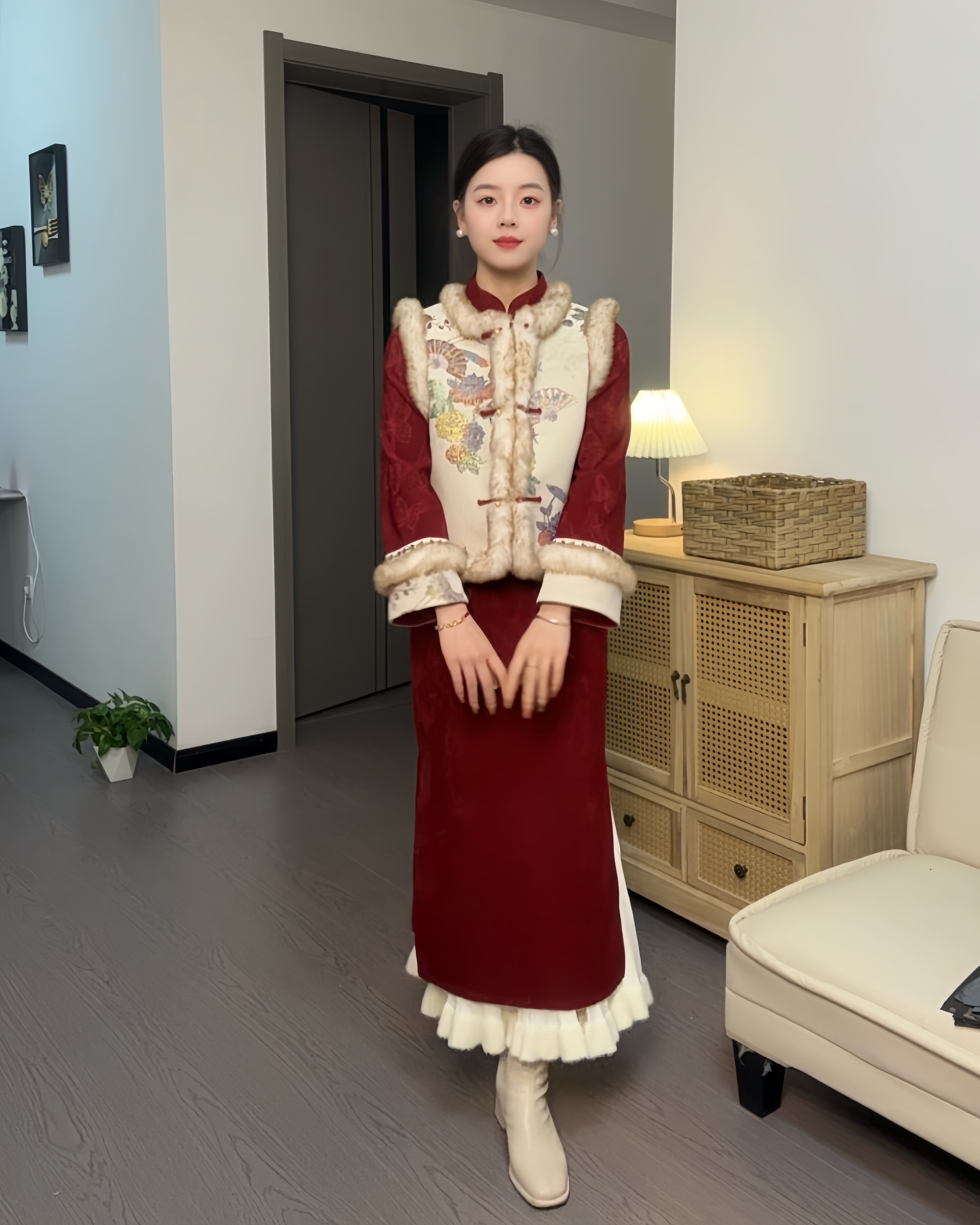 《遇年》纯芯旗袍120CM冬季新中式过年战袍马甲连衣裙加绒加厚改良