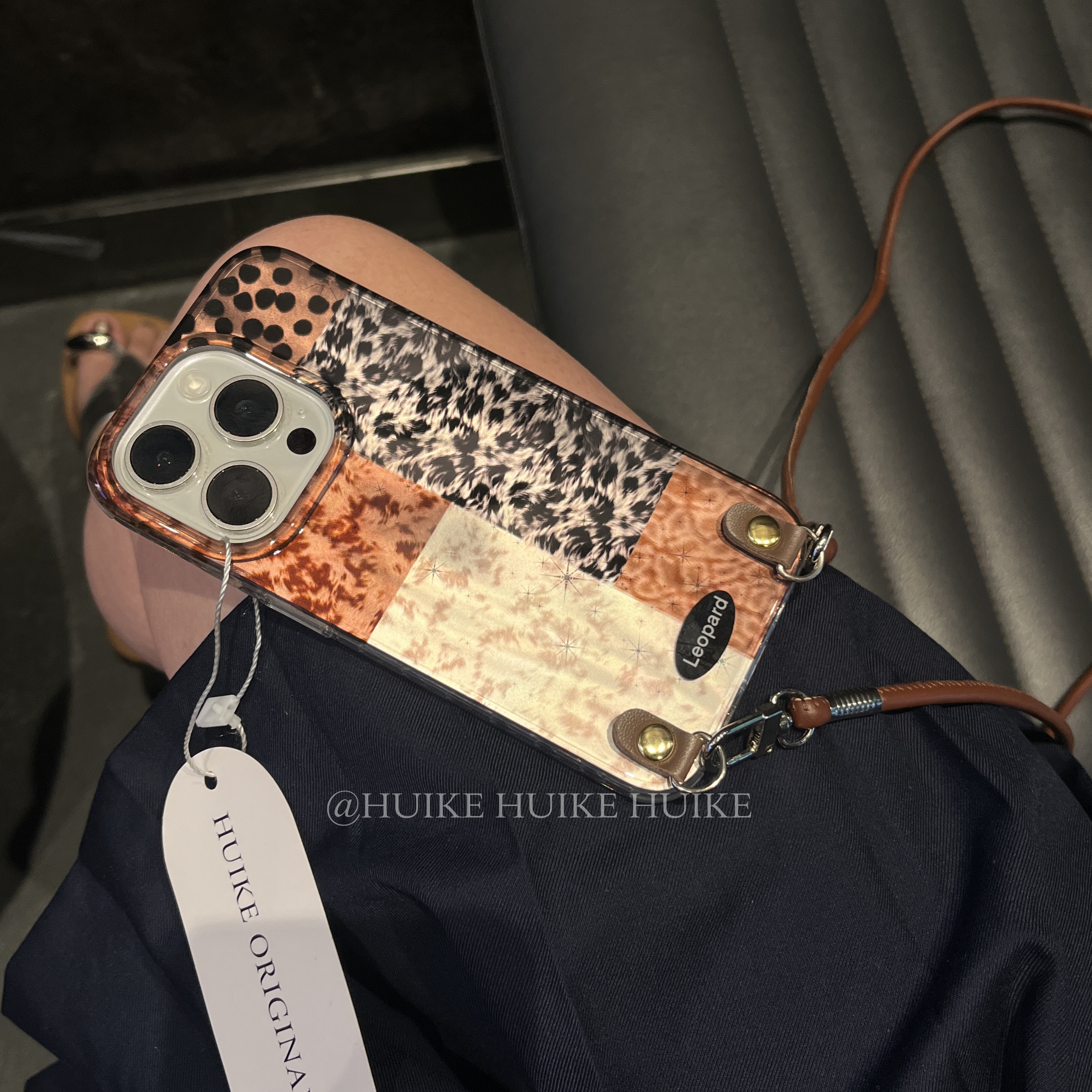 ins美拉德豹纹适用17苹果16手机壳iphone15/14/13promax手提斜背