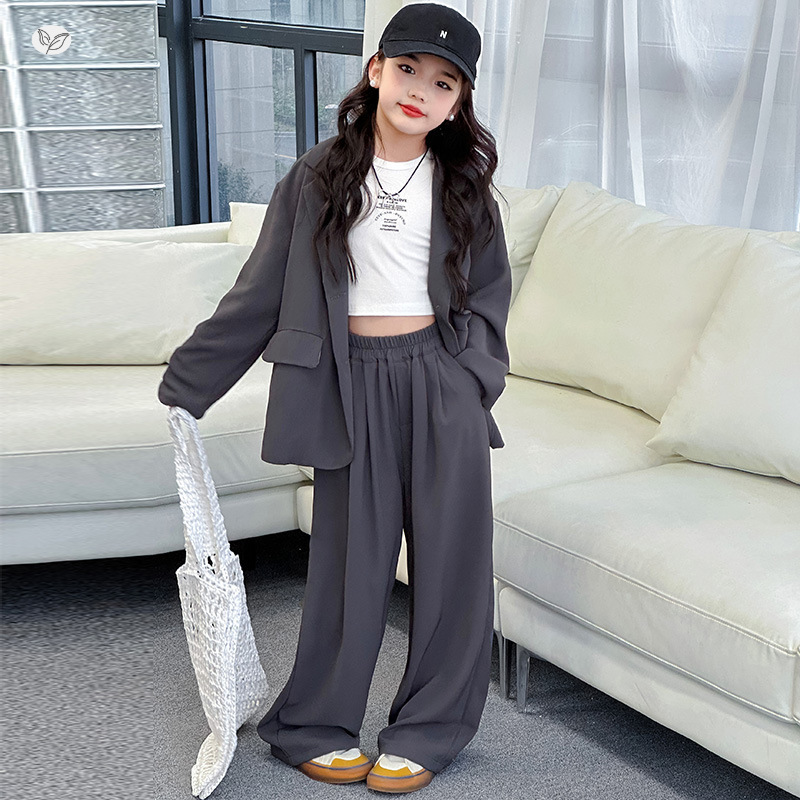 【高品质】巴拉拉女童西装套装2025秋新款女大童休闲外套阔腿裤直筒