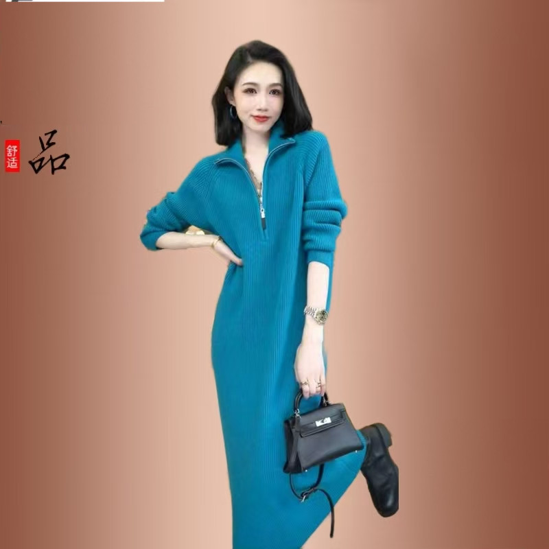 宽松洋气时尚款秋冬配大衣内搭中长款毛衣裙女加厚针织打底连衣裙