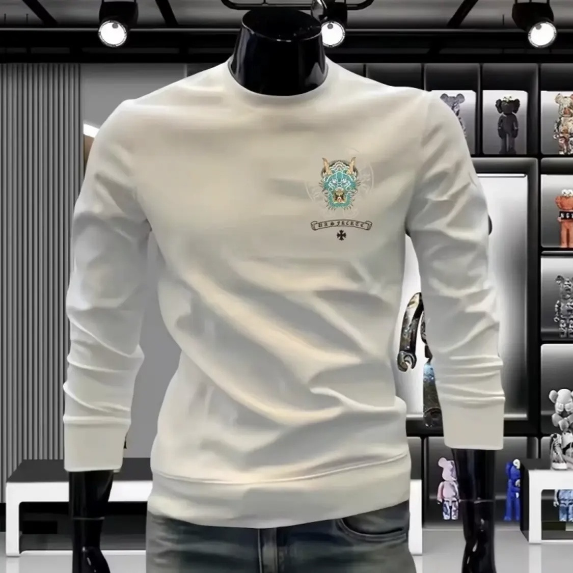 秋冬华棉潮牌ins休闲打底衫卫衣男圆领个性加绒印花圆领修身上衣