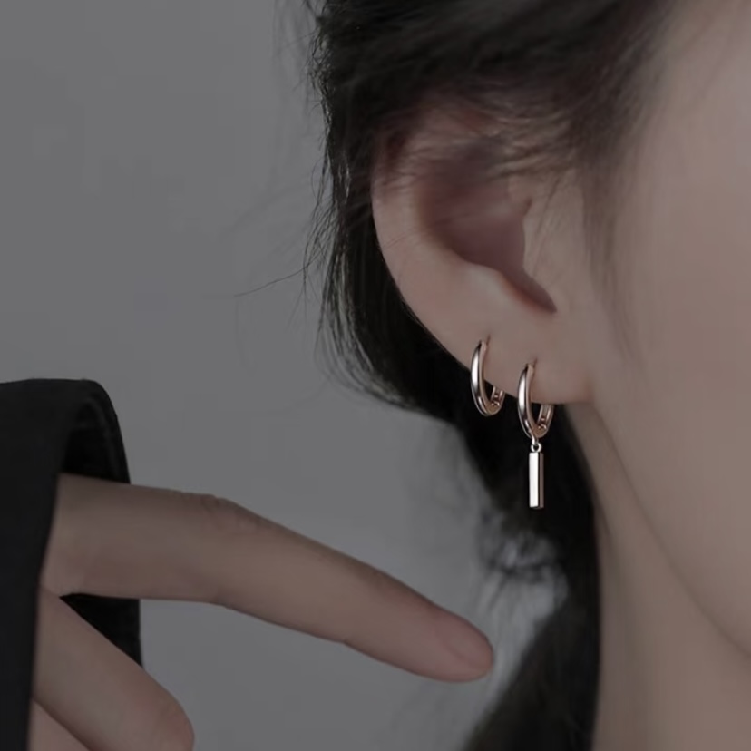 铜合金耳饰 H134银条耳环新款高级感简约无耳洞蚊香盘耳夹