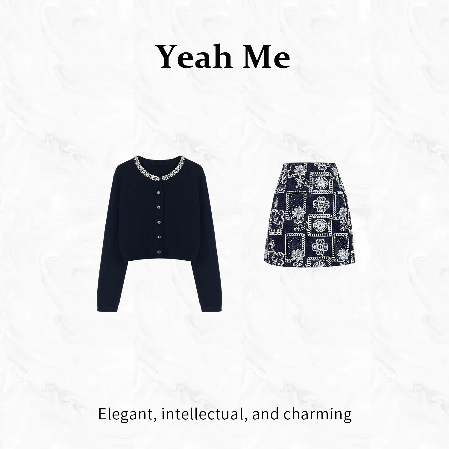 Yeah Me/也觅【花之秘境】秋季新款短裙套装优雅高级感上衣百搭半裙