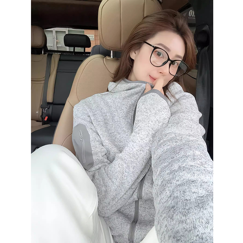 灰色户外立领抓绒衣外套男女款秋季重磅开衫卫衣休闲登山运动夹克