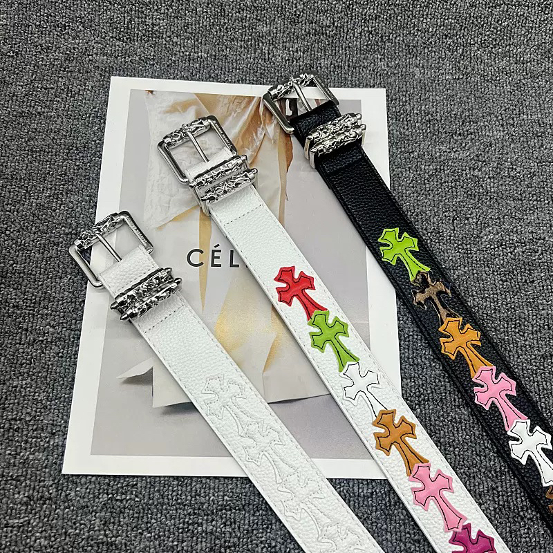 克罗针扣贴皮白色皮带男女滚轮镂空藤蔓腰带十字架复古y2k皮带潮