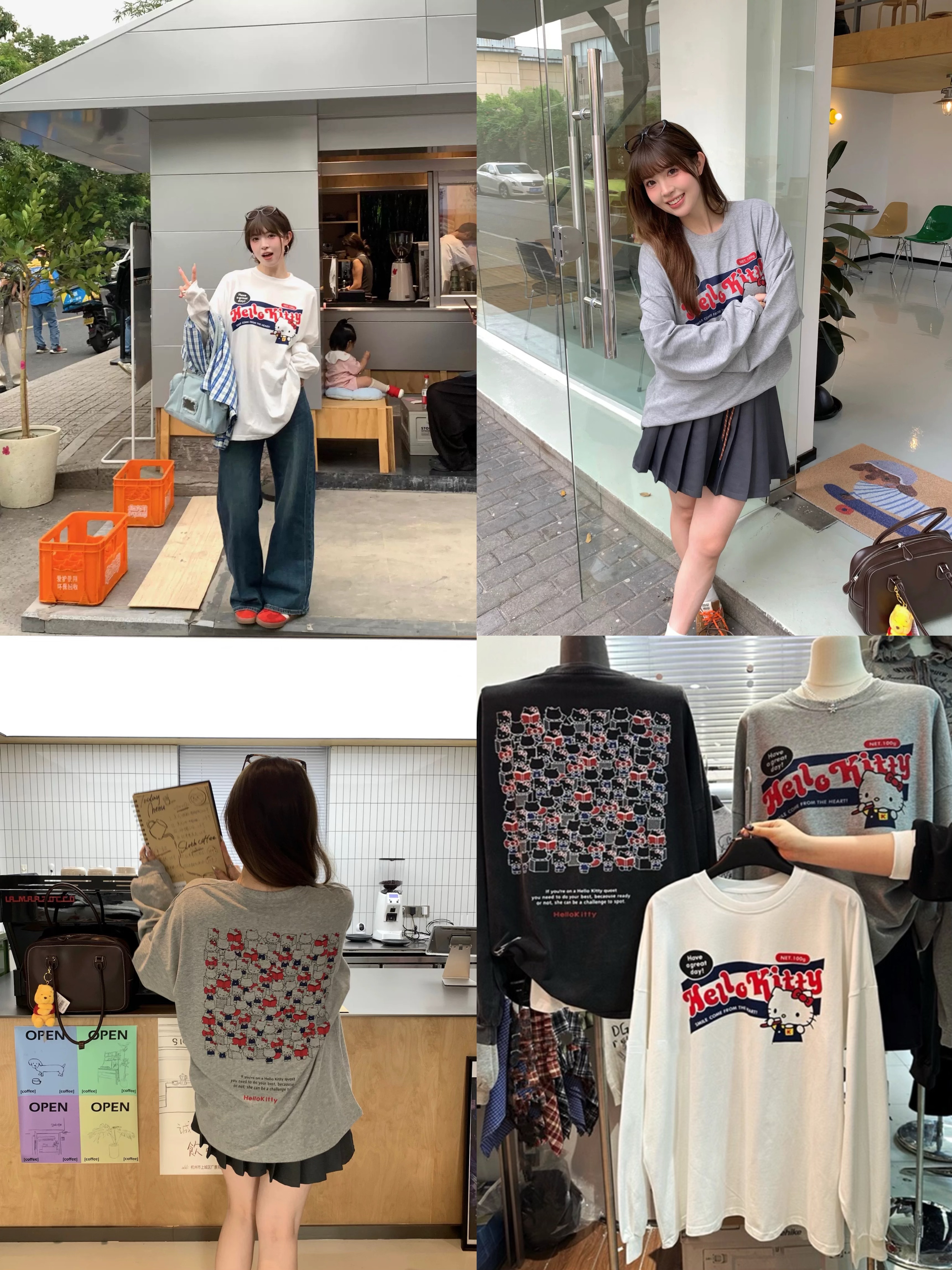 韩系少女感可爱kt猫印花雪花面膜感罩衫女2025春秋大版套头T恤