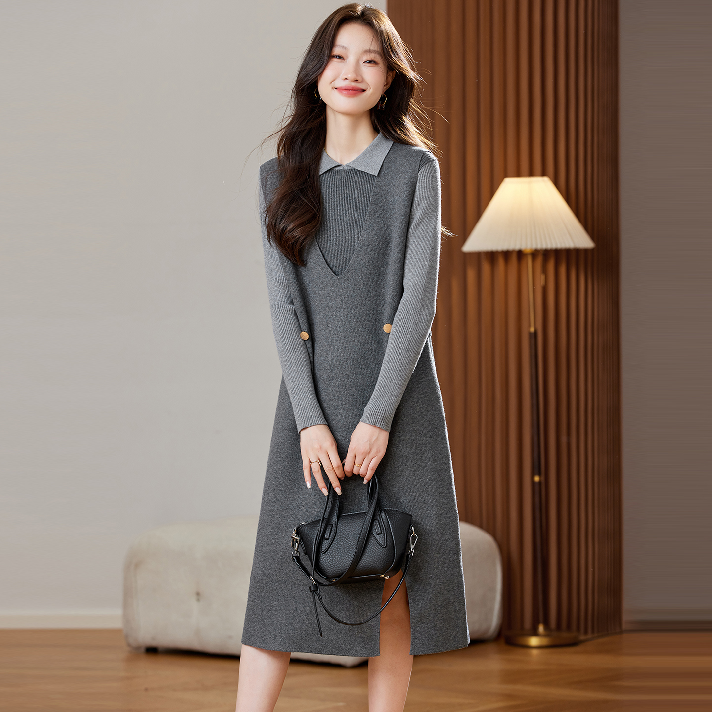 法式气质撞色拼接背心裙套装女2025春秋新款洋气减龄连衣裙两件套