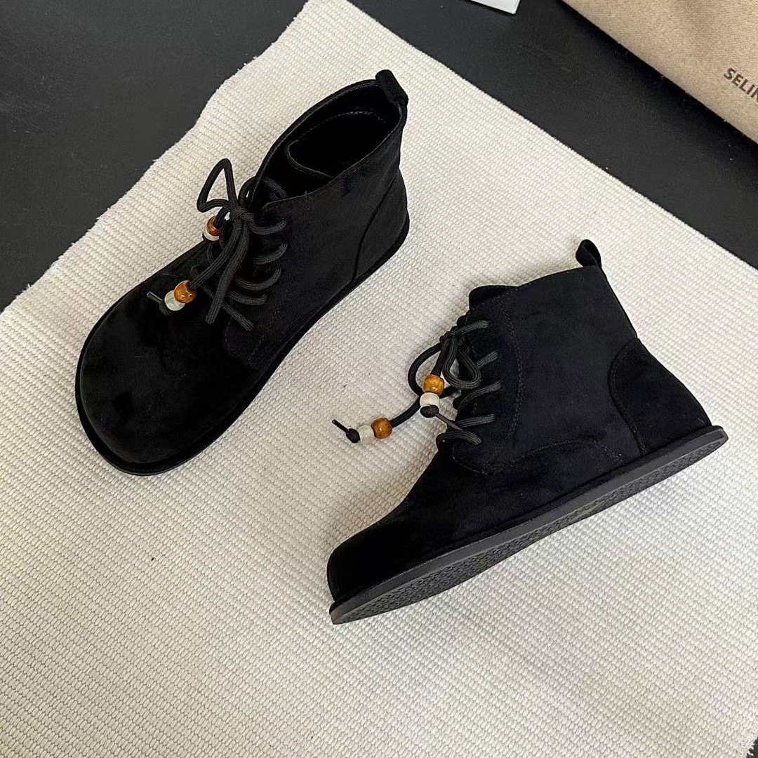 2025新款马丁靴平跟女靴子休闲平底秋季百搭英伦中跟低跟圆头