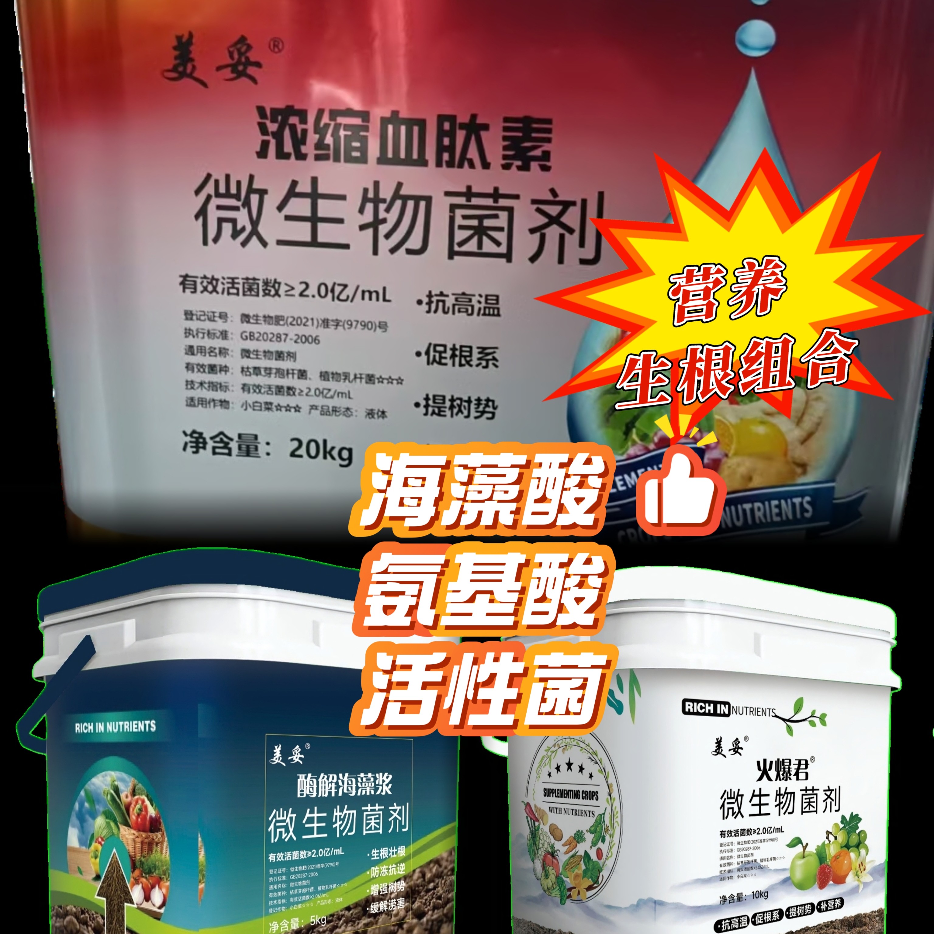 营养生根组合！氨基酸、海藻酸、复合菌！