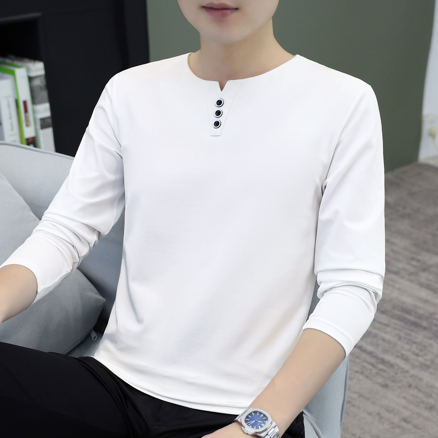 2025新款秋季男士长袖T恤男装外穿衣服男款上衣男生纯棉秋衣打底